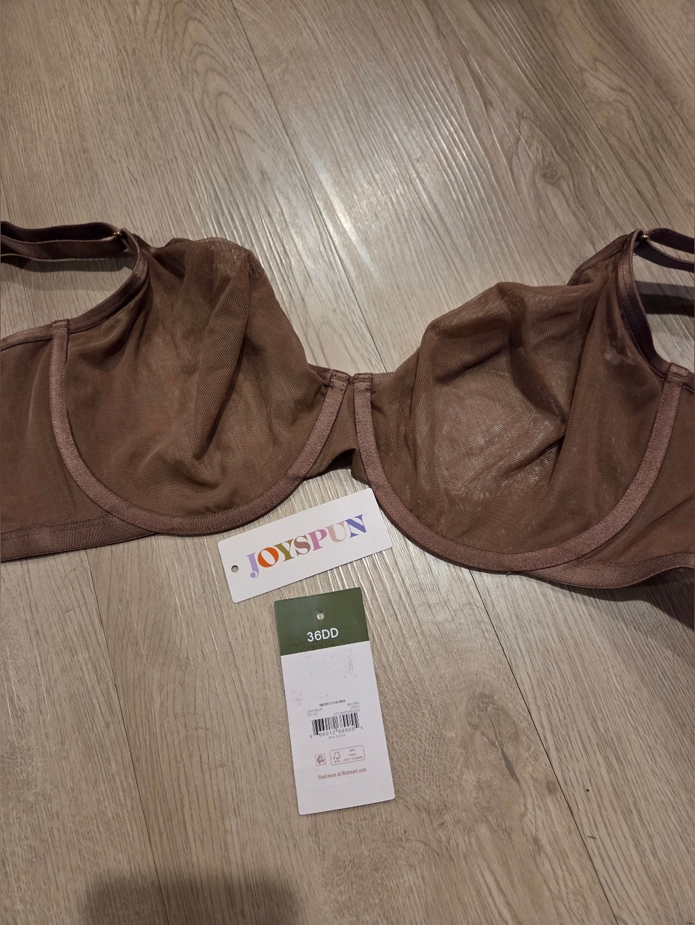 Joyspun Women's Sheer Brown Underwire Bra - 36DD